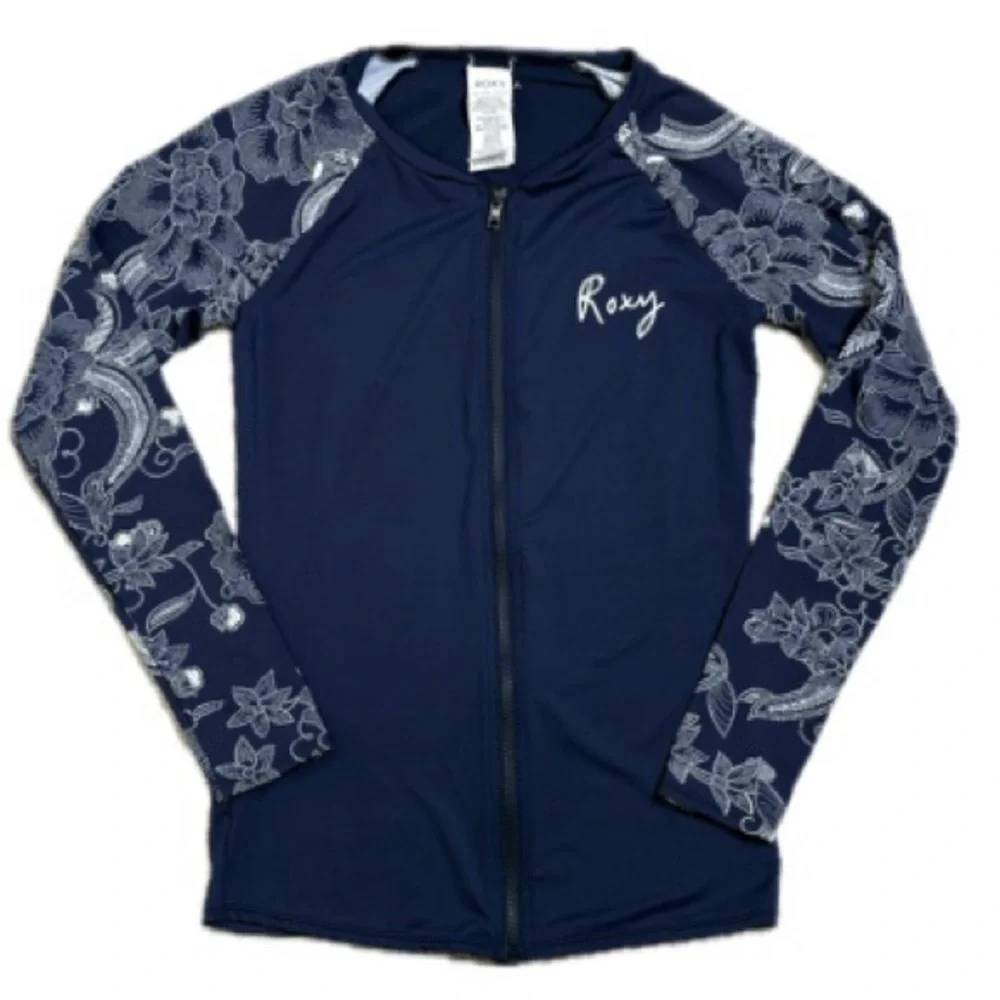 Roxy Floral Bandana Print Zip Front Long Sleeve Rashguard Kids Girls Size M 10